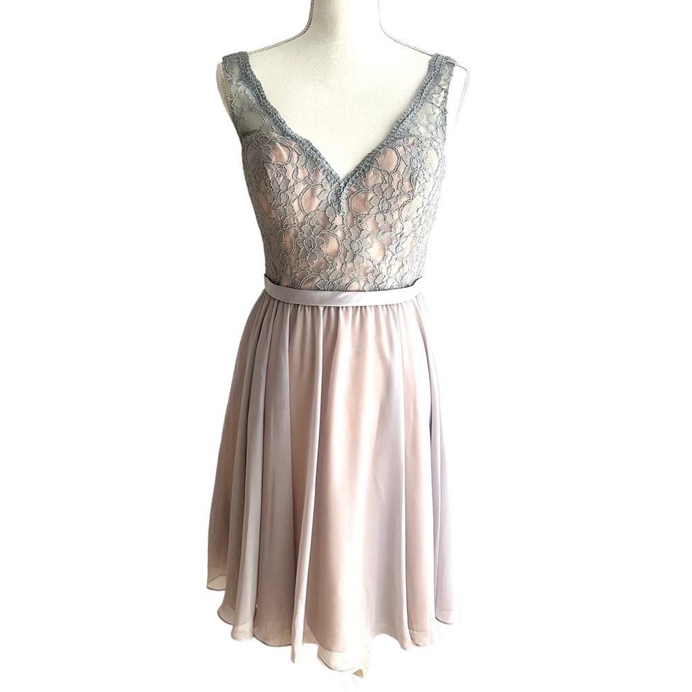 Morilee by Madeline Gardner Gray Lace Bodice Chiffon Party Dress Size 10